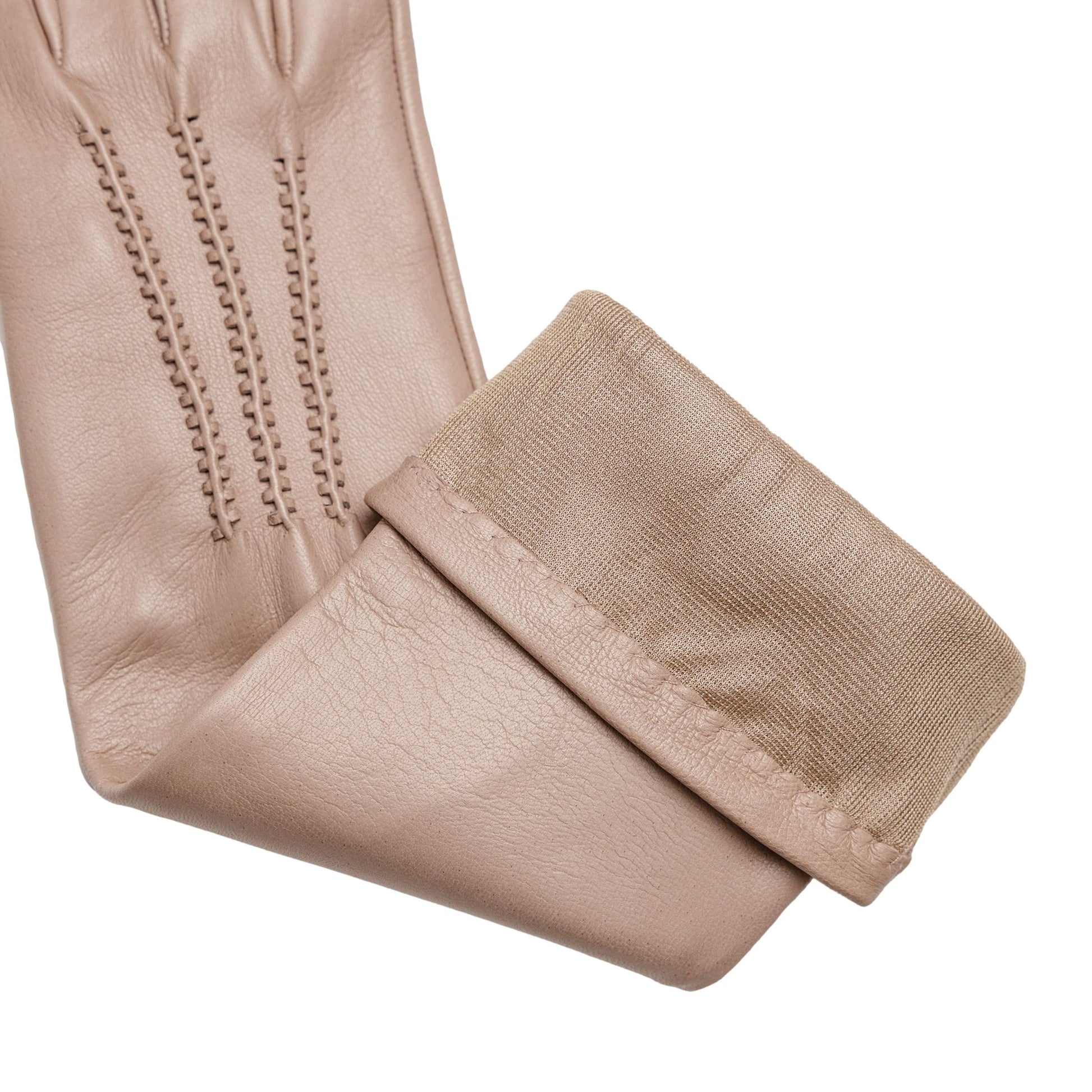 Women's pink nappa elegant gloves long to elbow and silk lined