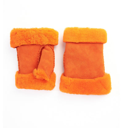 Women's lambskin fingerless in fluo orange color