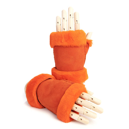 Women's lambskin fingerless in fluo orange color