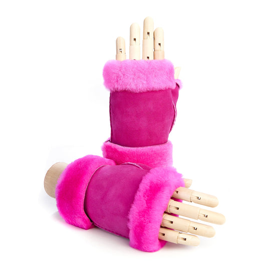 Women's lambskin fingerless in fluo pink color