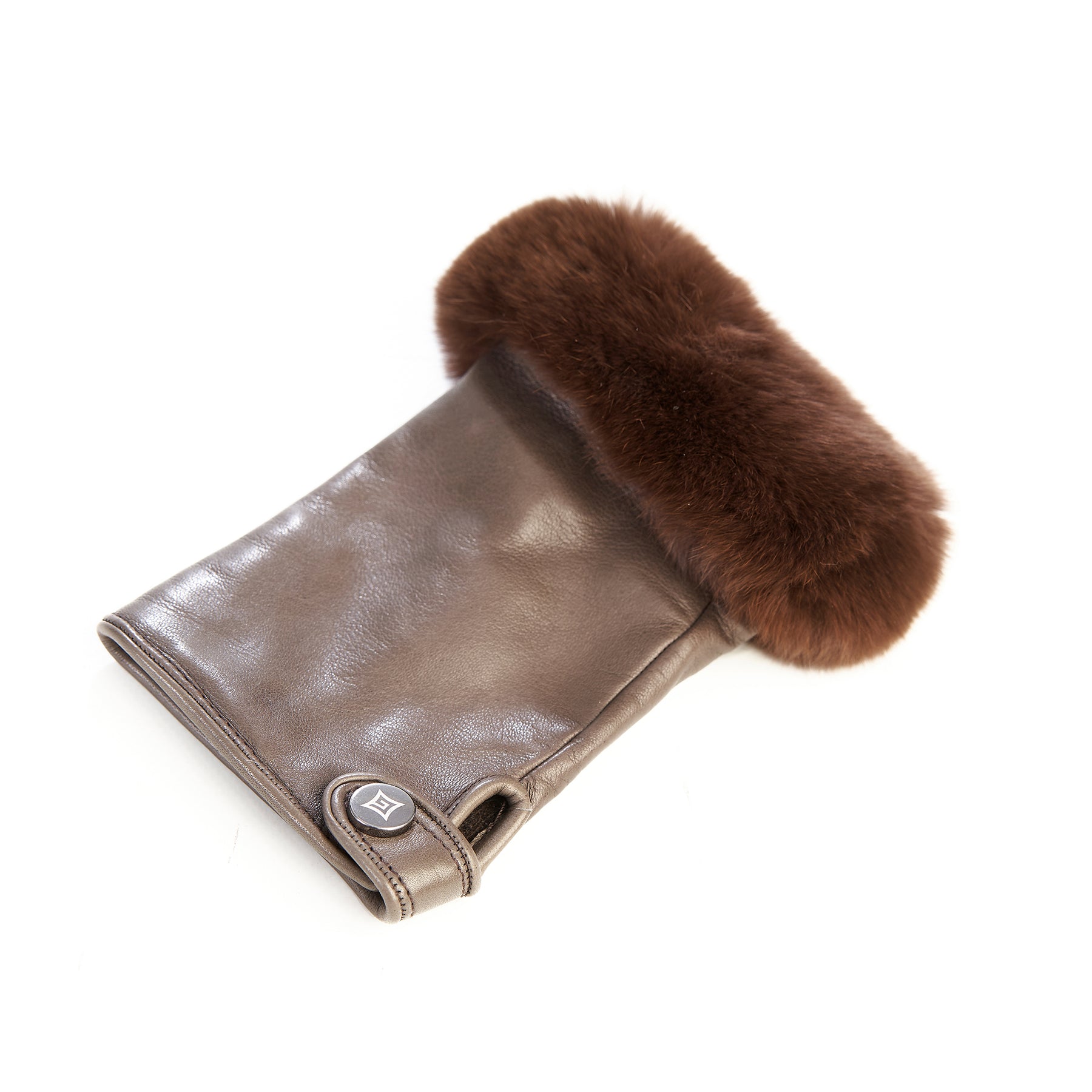 Women's mud sheepskin fingerless with natural fur on the tip of the fingers cashmere lined