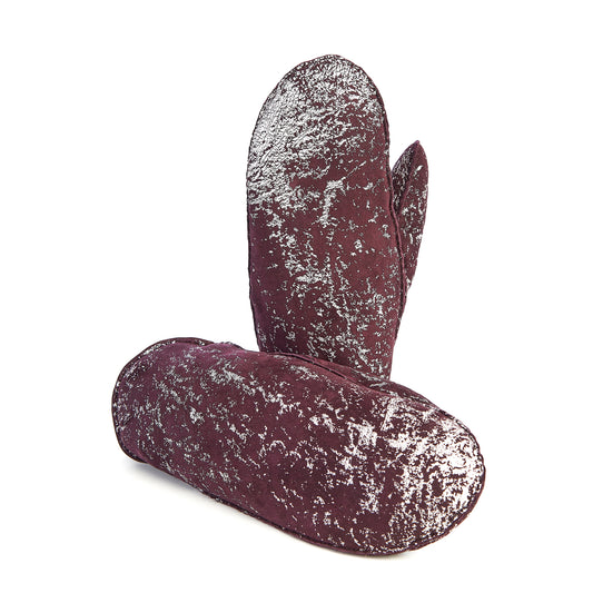 Women's lambksin mitten in color purple and silver