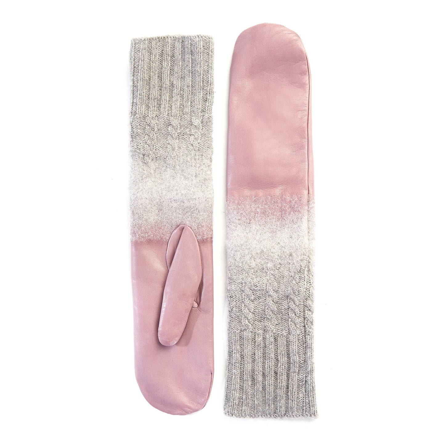 Women's mitten gloves in pink nappa leather with wool needle punch details
