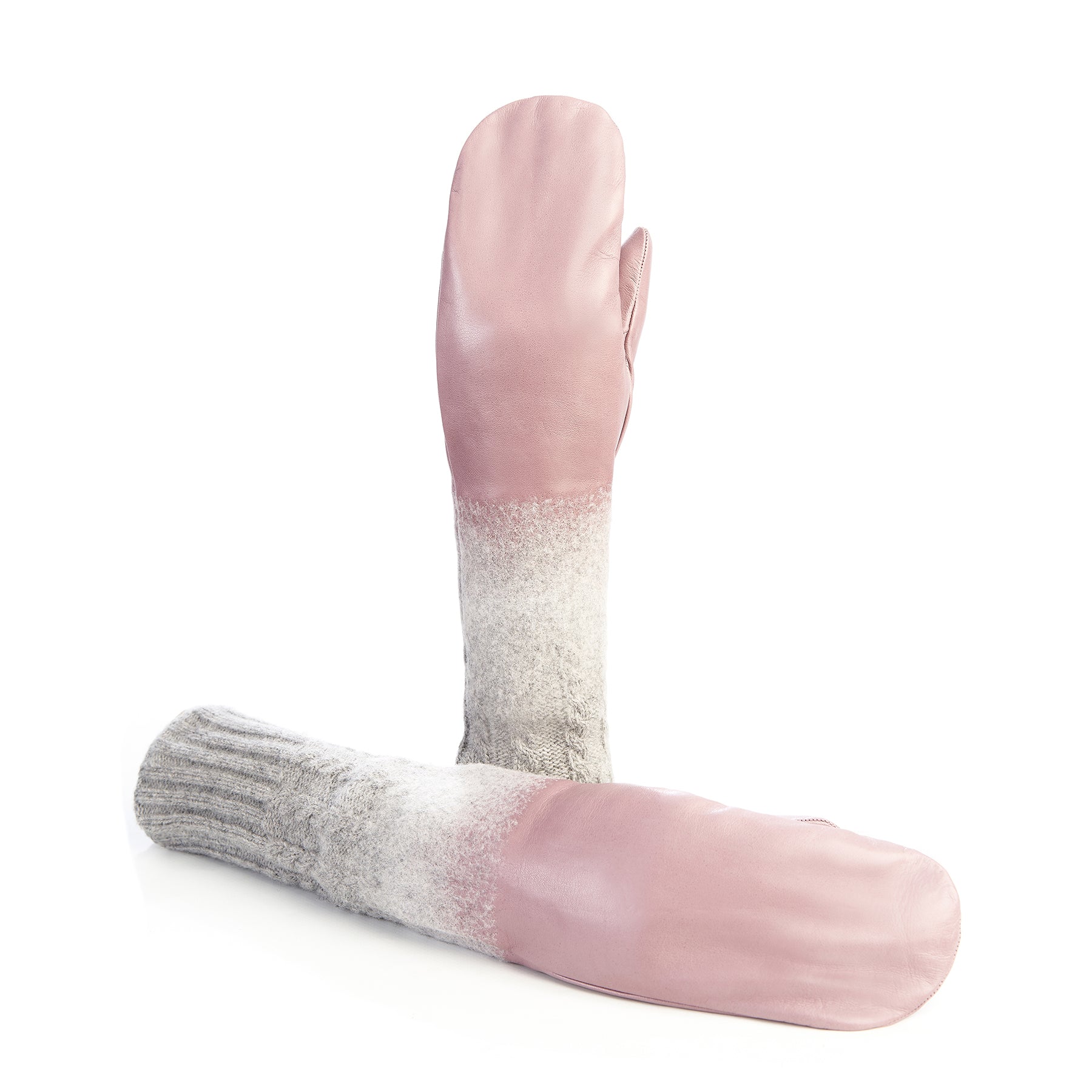 Women's mitten gloves in pink nappa leather with wool needle punch details