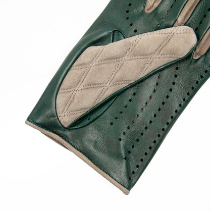 Men's green nappa and taupe quilted suede unlined