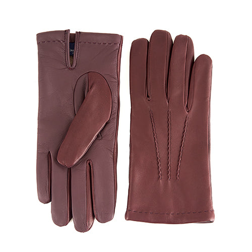 Men's burgundy nappa leather gloves and touchscreen palm