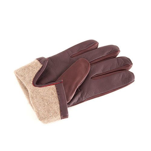 Men's burgundy nappa leather gloves and touchscreen palm