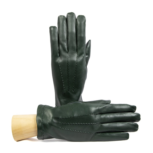 Guanti da uomo in pelle nappa colore verde  bosco, palmo in pelle nappa touchscreen