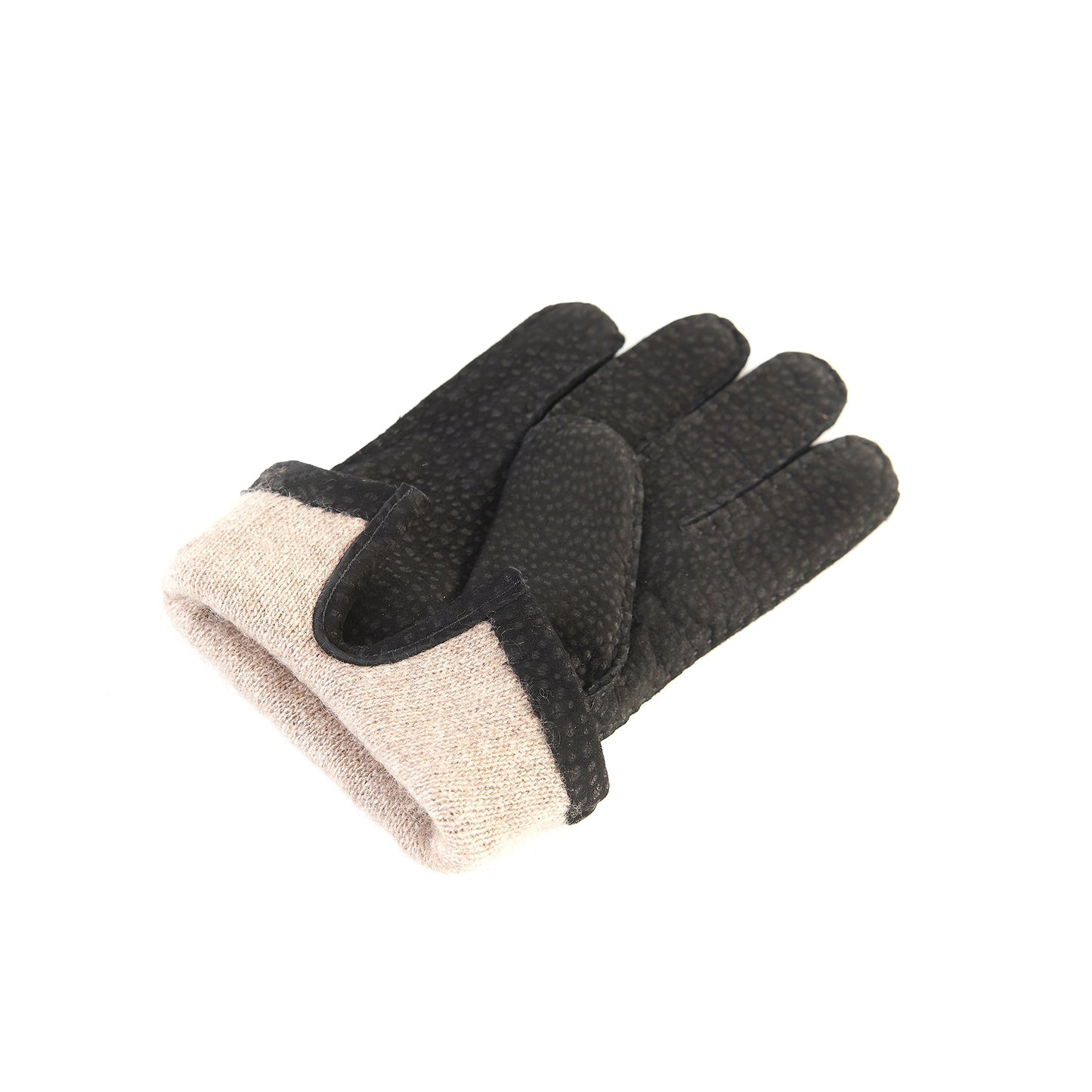 Men's hand-stitched black carpincho gloves cashmere lined