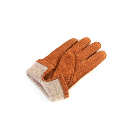 Men's hand-stitched tobacco carpincho gloves cashmere lined