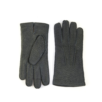 Men's hand-stitched grey carpincho gloves cashmere lined