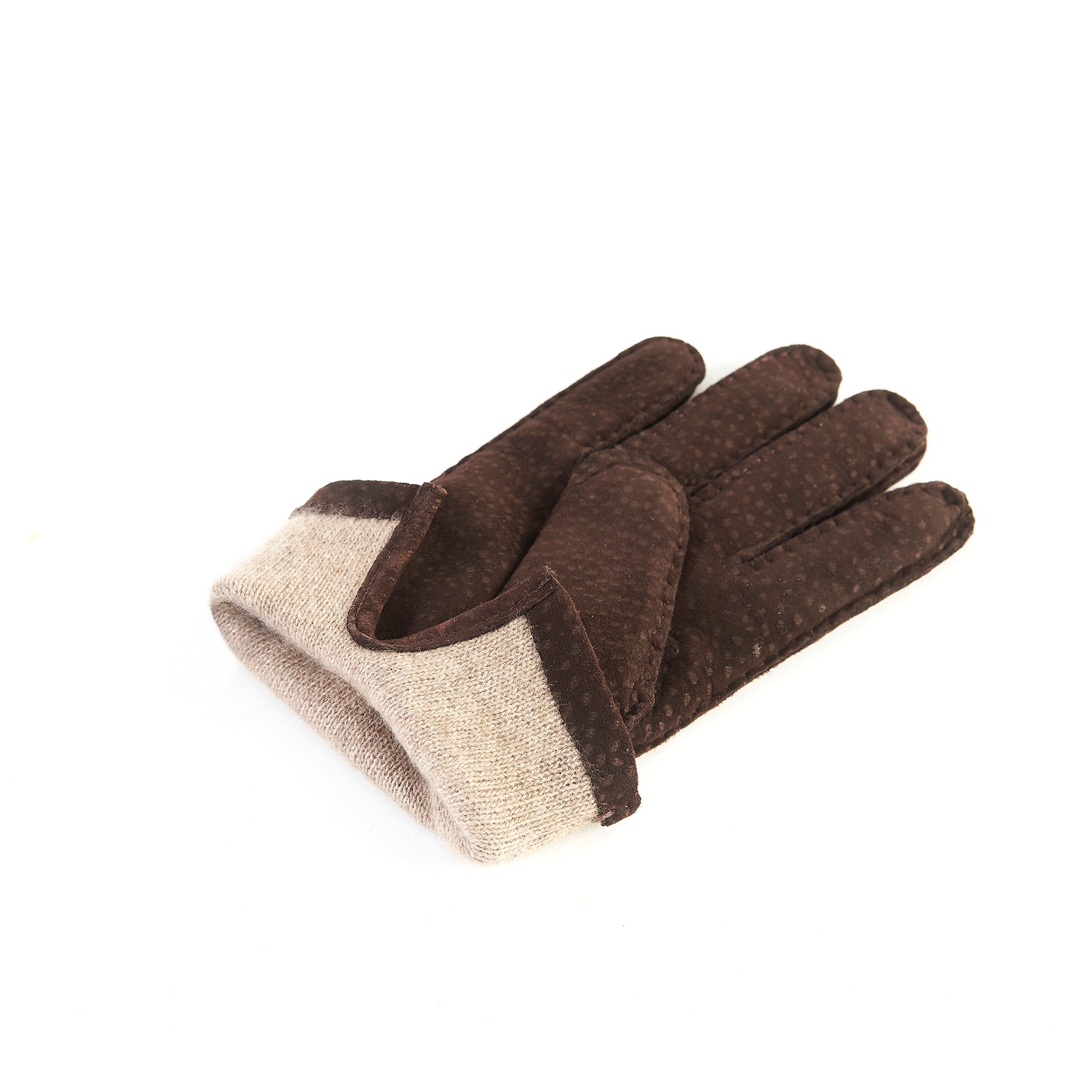 Men's hand-stitched brown carpincho gloves cashmere lined