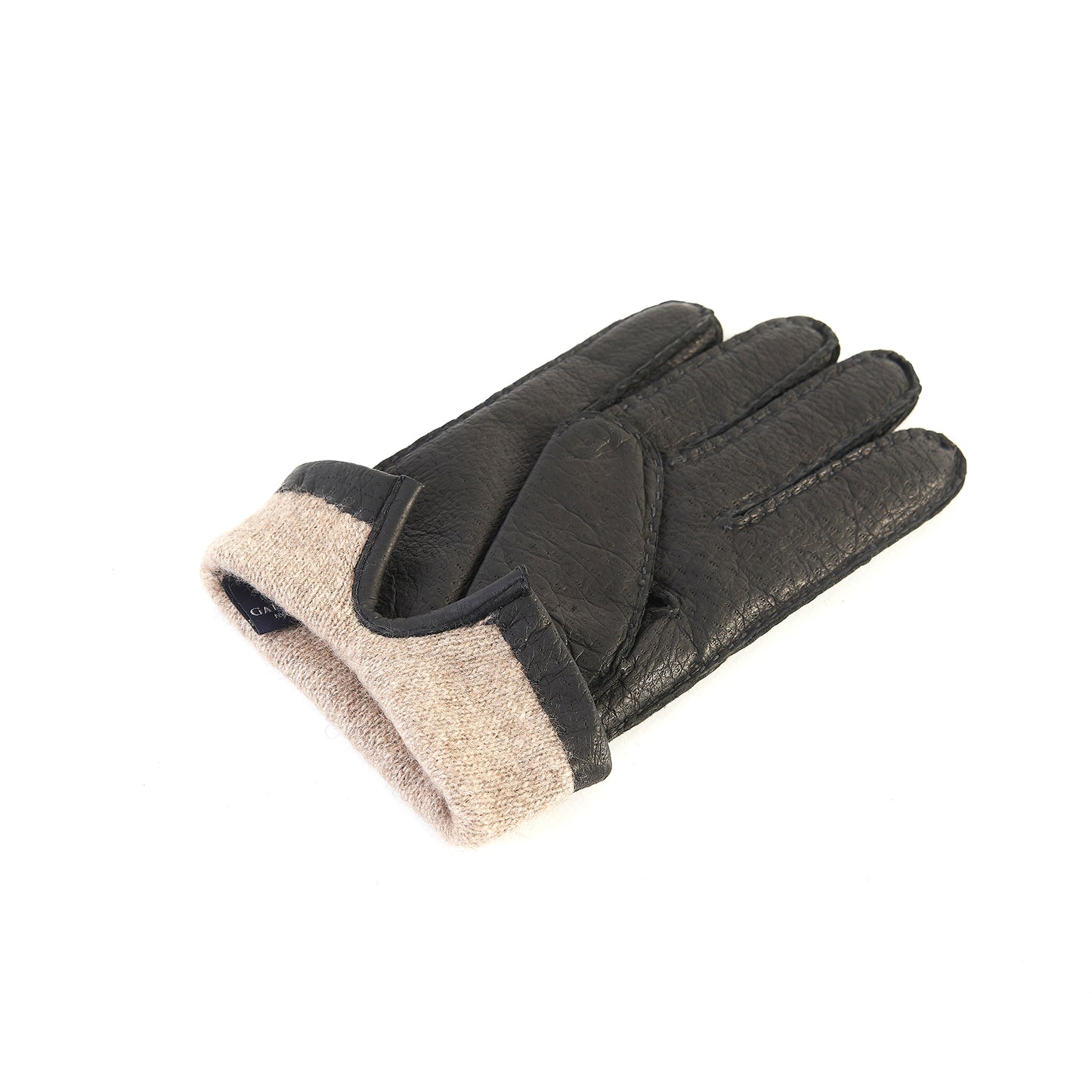 Men's black peccary leather gloves cashmere lined