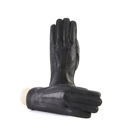 Men's black peccary leather gloves cashmere lined Gala Gloves