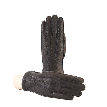 Men's brown peccary leather gloves cashmere lined