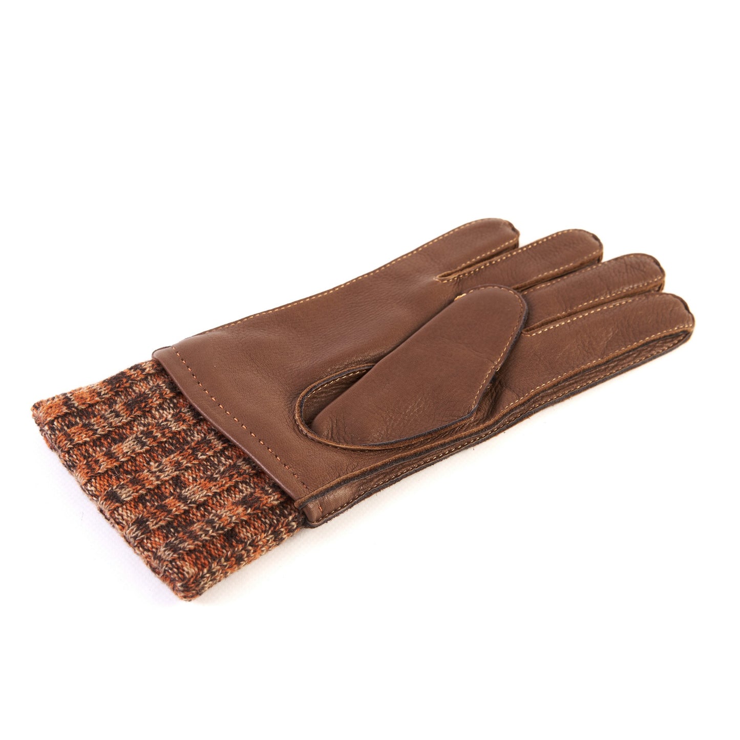 Men's light brown deerskin gloves with wool lining with cuff