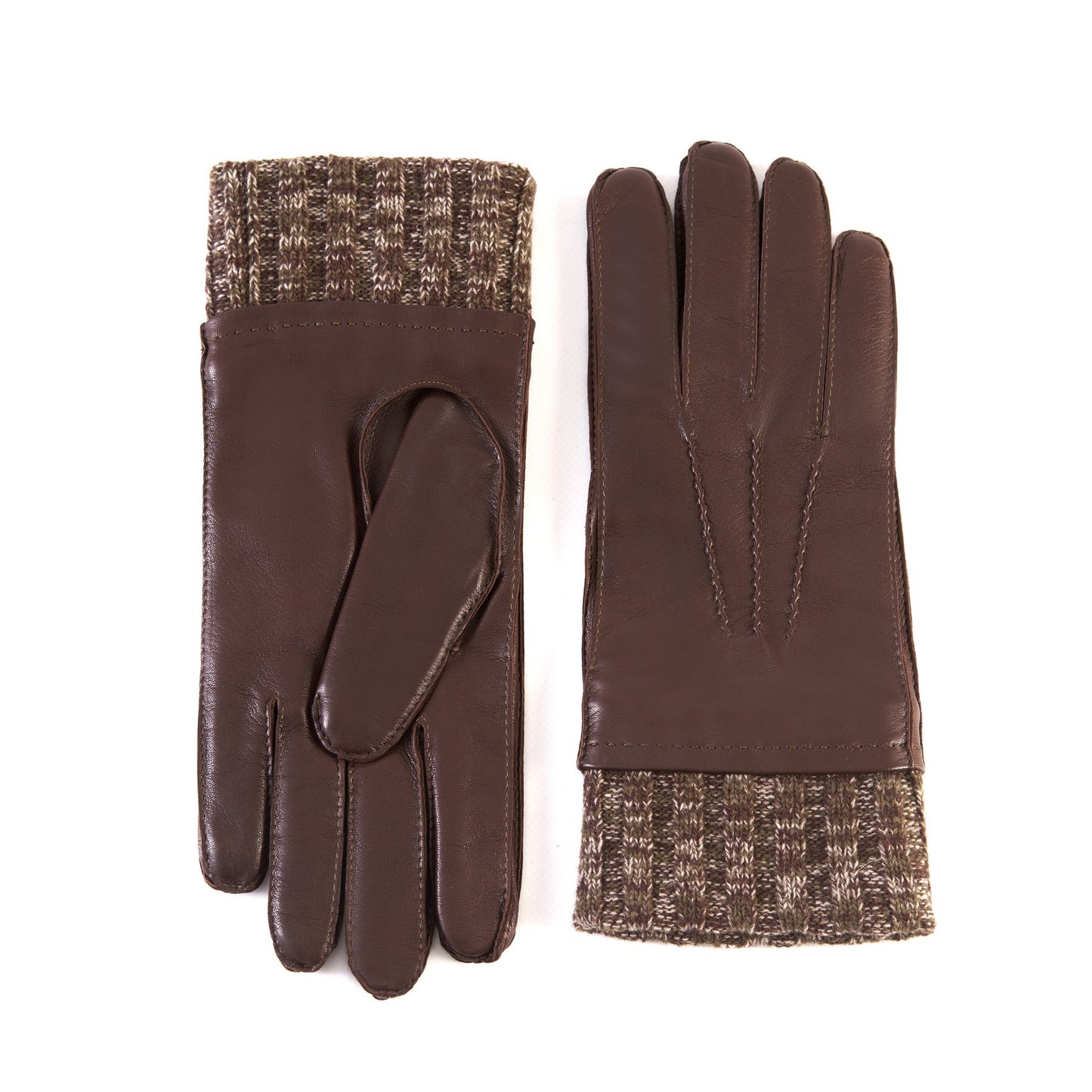 Men's brown nappa leather gloves with cashmere lining and wool cuff