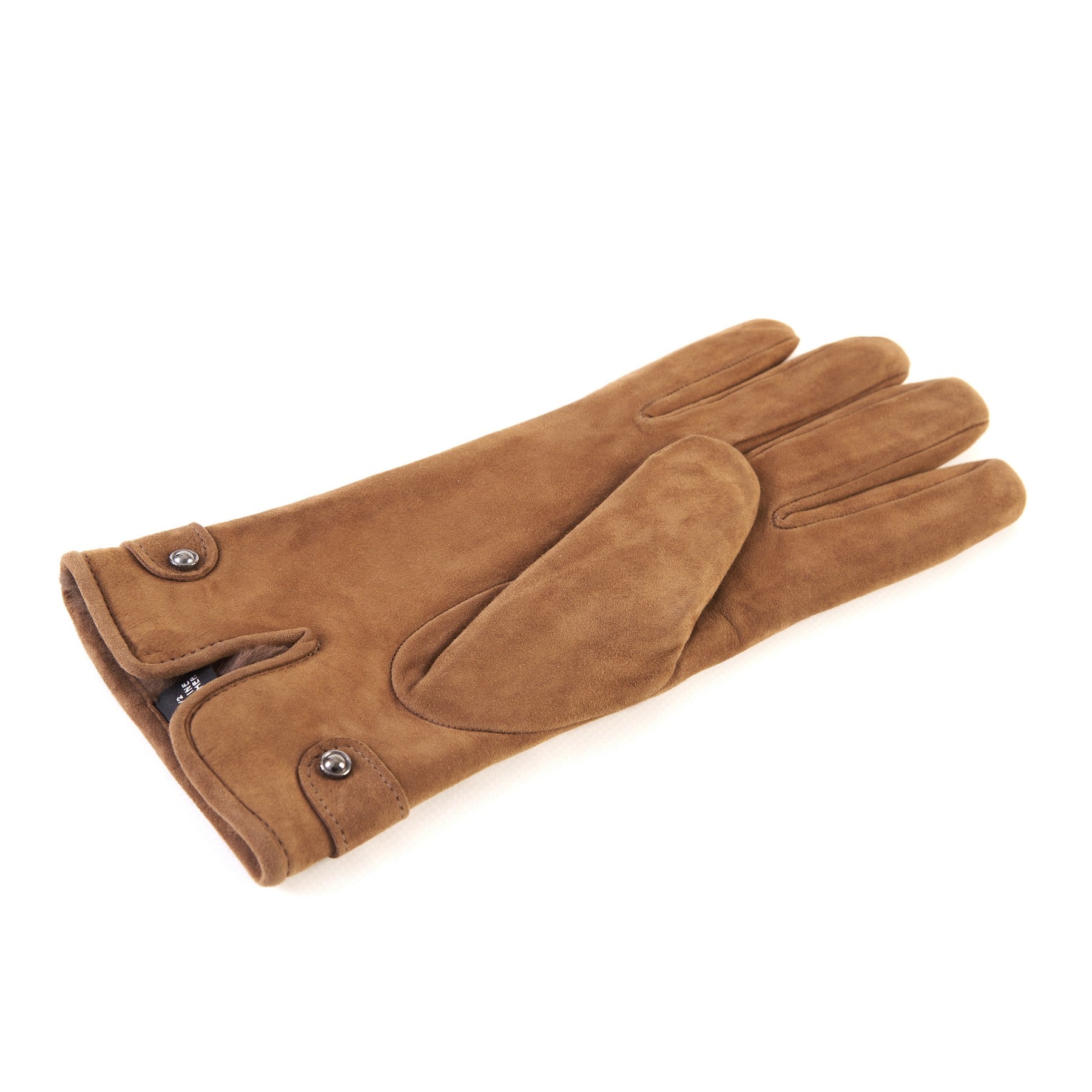Men's camel suede leather gloves with strap and cashmere lining