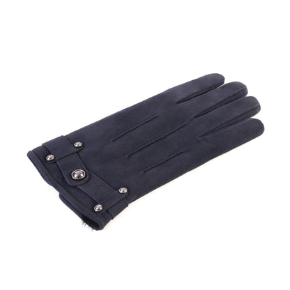 Men's navy suede leather gloves with strap and cashmere lining