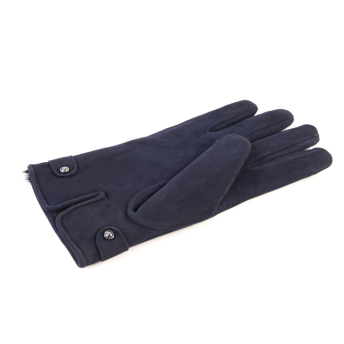 Men's navy suede leather gloves with strap and cashmere lining