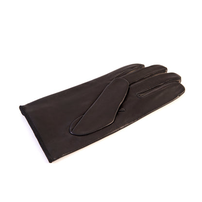 Men's soft black nappa leather gloves with suede details with strap and silk lining
