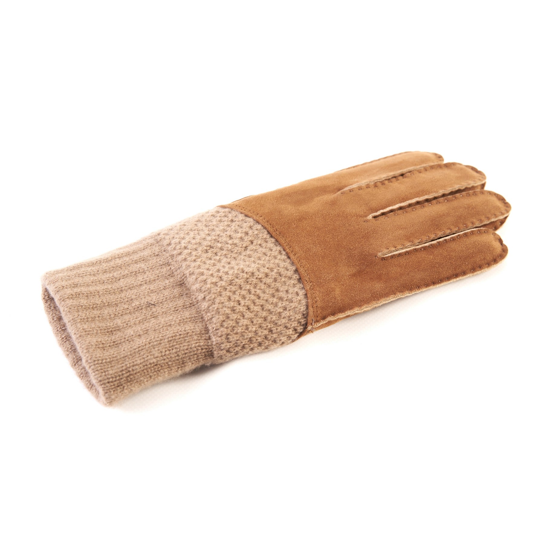 Men's hand-stitched tobacco suede gloves with cashmere top and lining