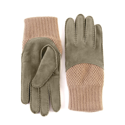 Men's hand-stitched green  suede gloves with cashmere top and lining