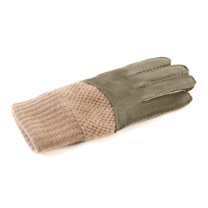 Men's hand-stitched green  suede gloves with cashmere top and lining