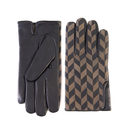 Men's grey nappa leather gloves with laser-worked on the back palm opening and cashmere lining