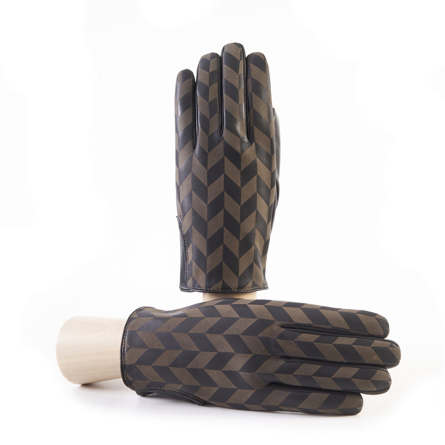 Men's grey nappa leather gloves with laser-worked on the back palm opening and cashmere lining