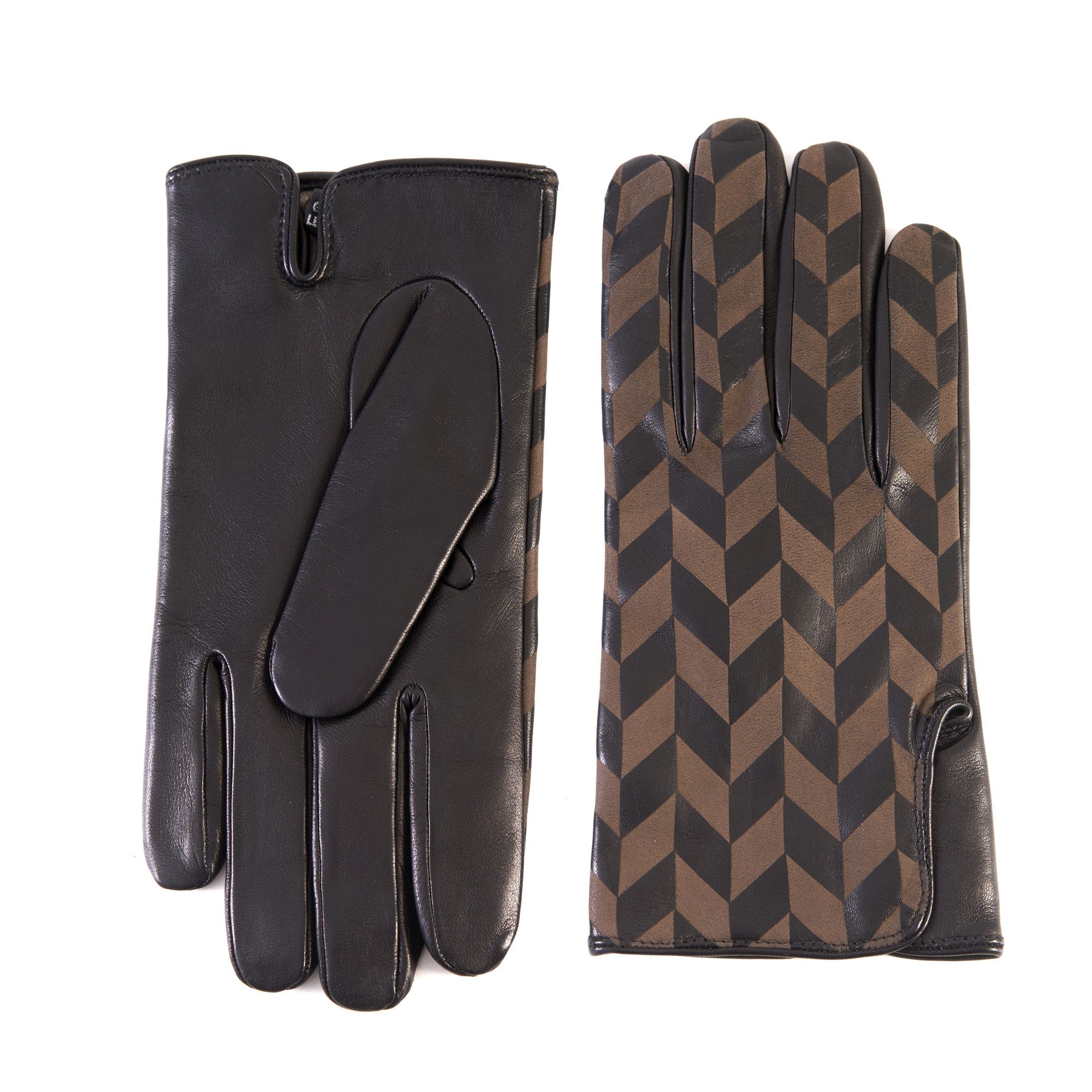 Men's black nappa leather gloves with laser-worked on the back palm opening and cashmere lining