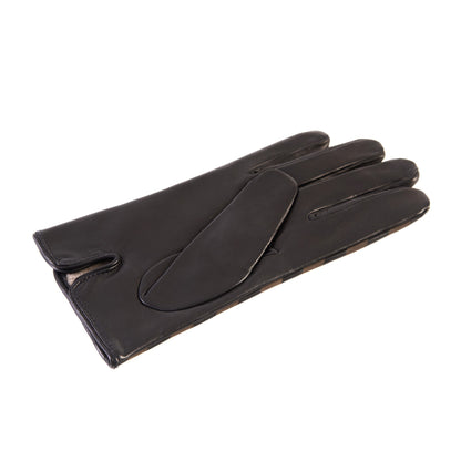 Men's black nappa leather gloves with laser-worked on the back palm opening and cashmere lining