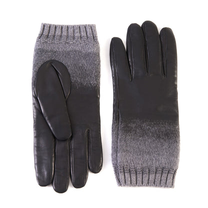 Men's black nappa leather gloves with wool needle punch details