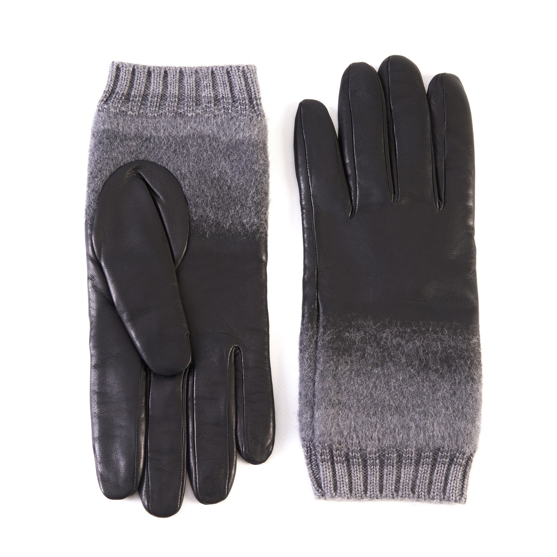 Men's black nappa leather gloves with wool needle punch details