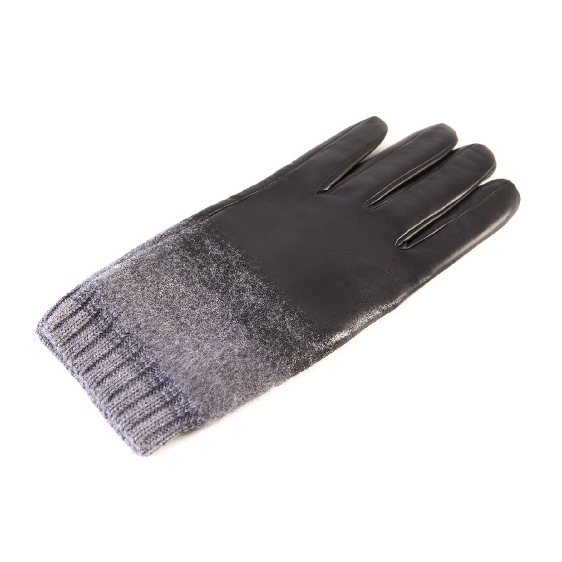 Men's black nappa leather gloves with wool needle punch details