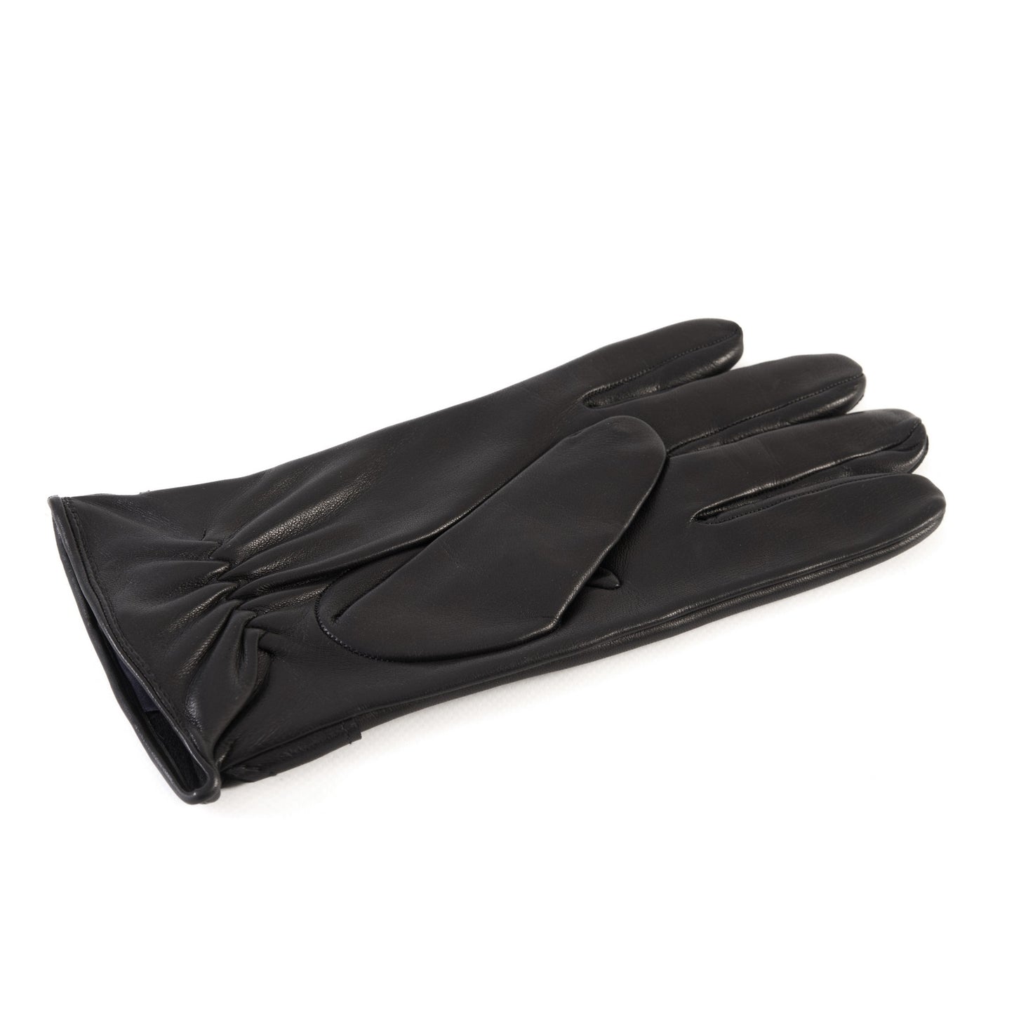 Men's black nappa and printed suede leather gloves with buttons and elastic on palm