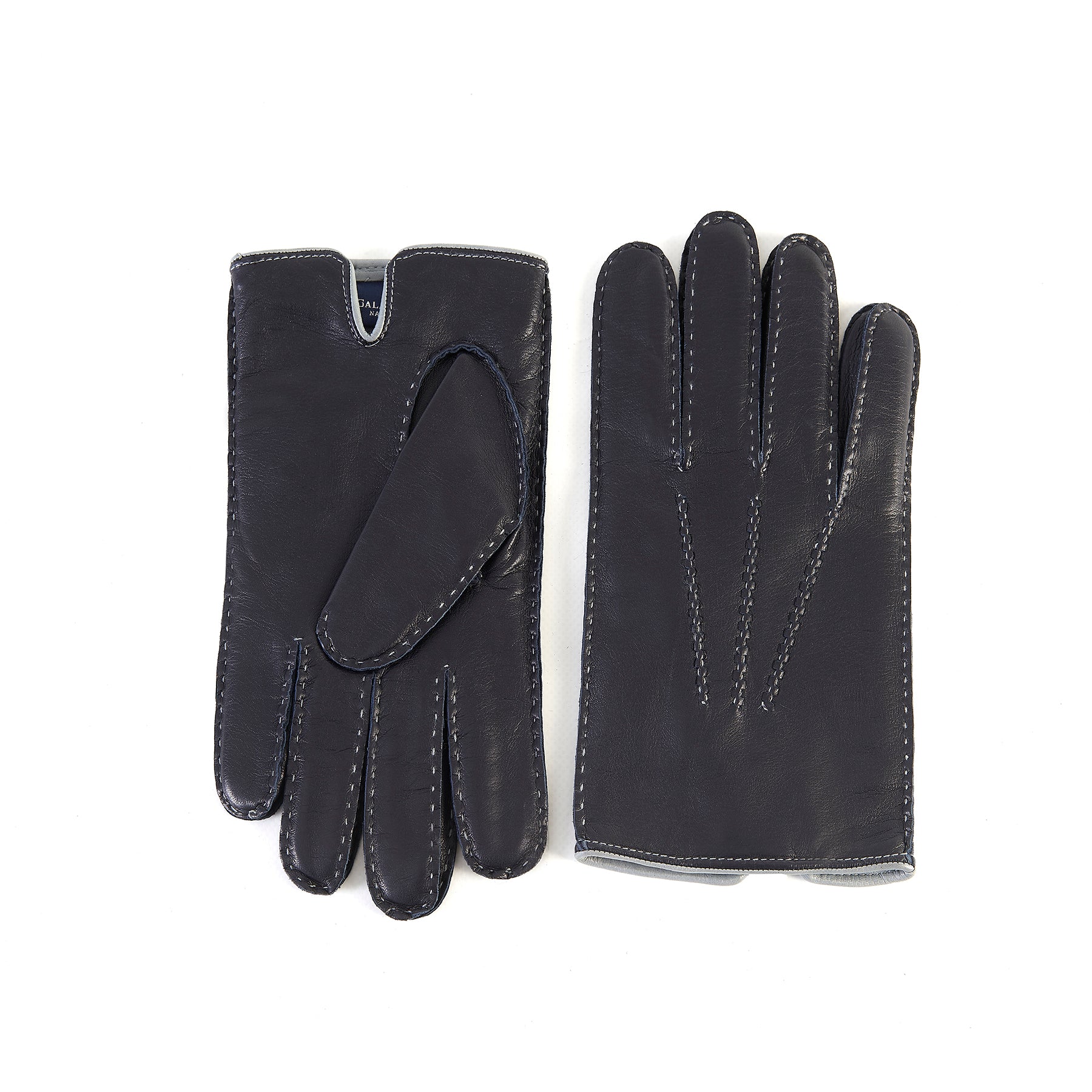 Men's fully hand-stitched blue nappa leather gloves and cashmere lining