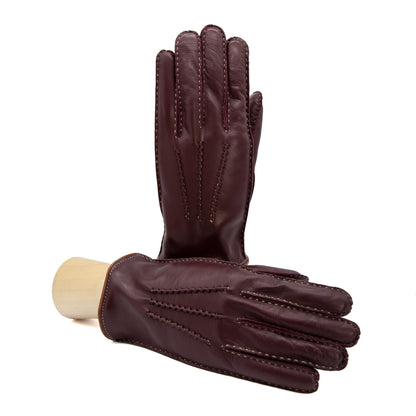 Men's fully hand-stitched burgundy nappa leather gloves and cashmere lining