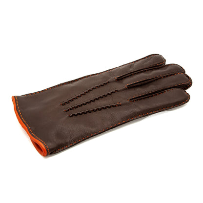 Men's fully hand-stitched brown nappa leather gloves and cashmere lining
