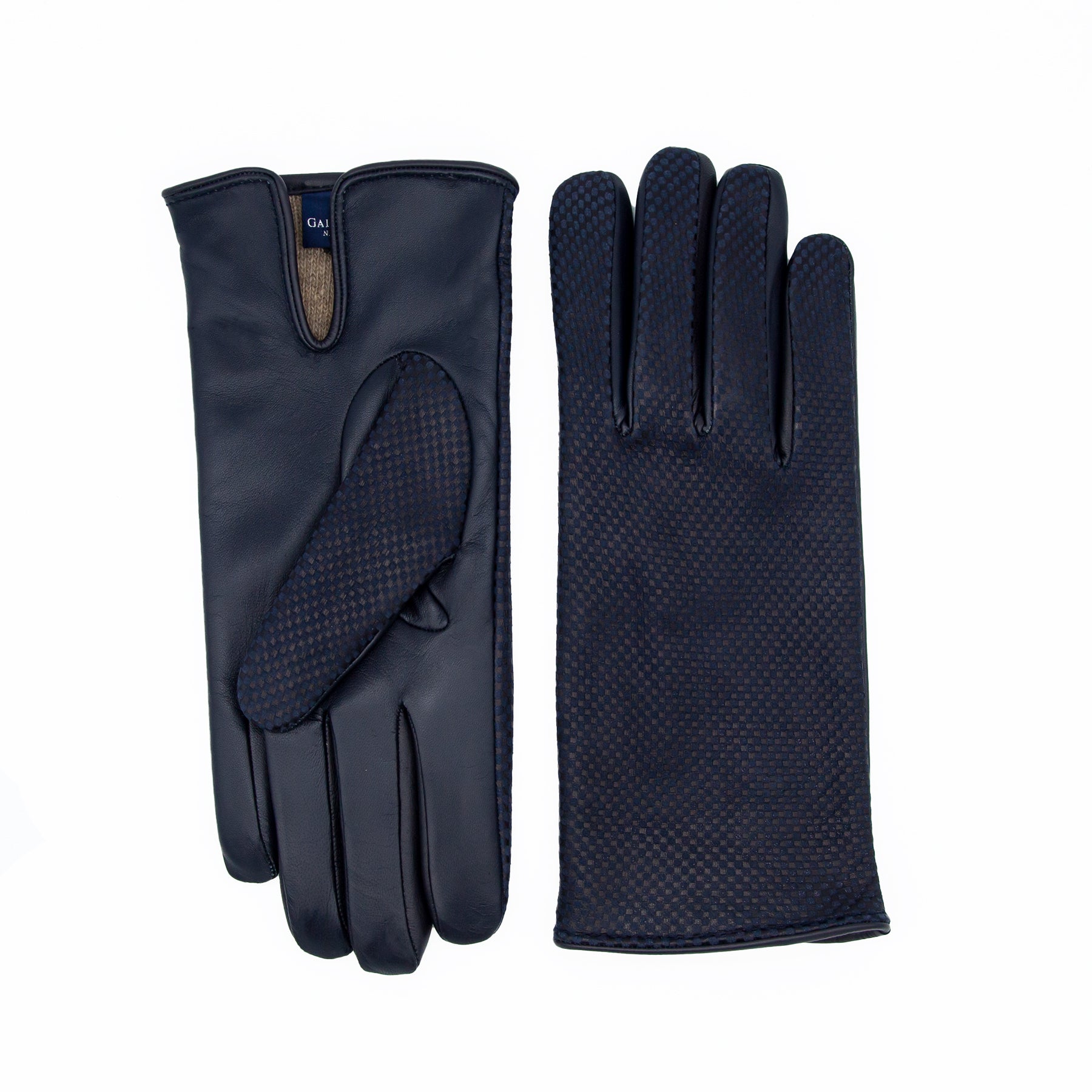 Men's black printed and touchscreen nappa leather gloves and cashmere lining