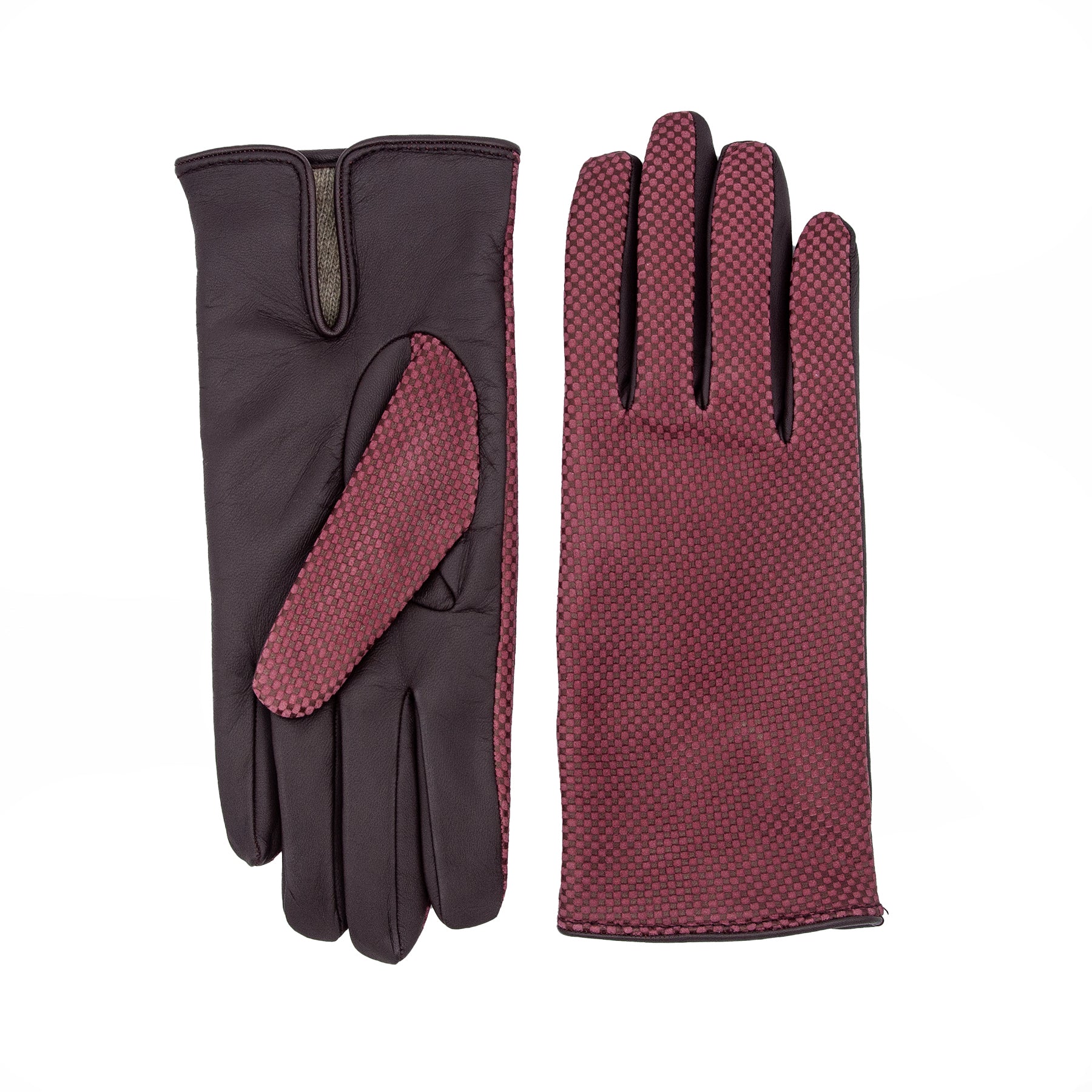 Men's bordeaux printed and touchscreen nappa leather gloves and cashmere lining