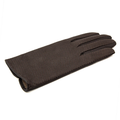 Men's brown printed and touchscreen nappa leather gloves and cashmere lining