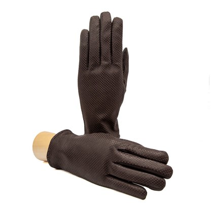 Men's brown printed and touchscreen nappa leather gloves and cashmere lining