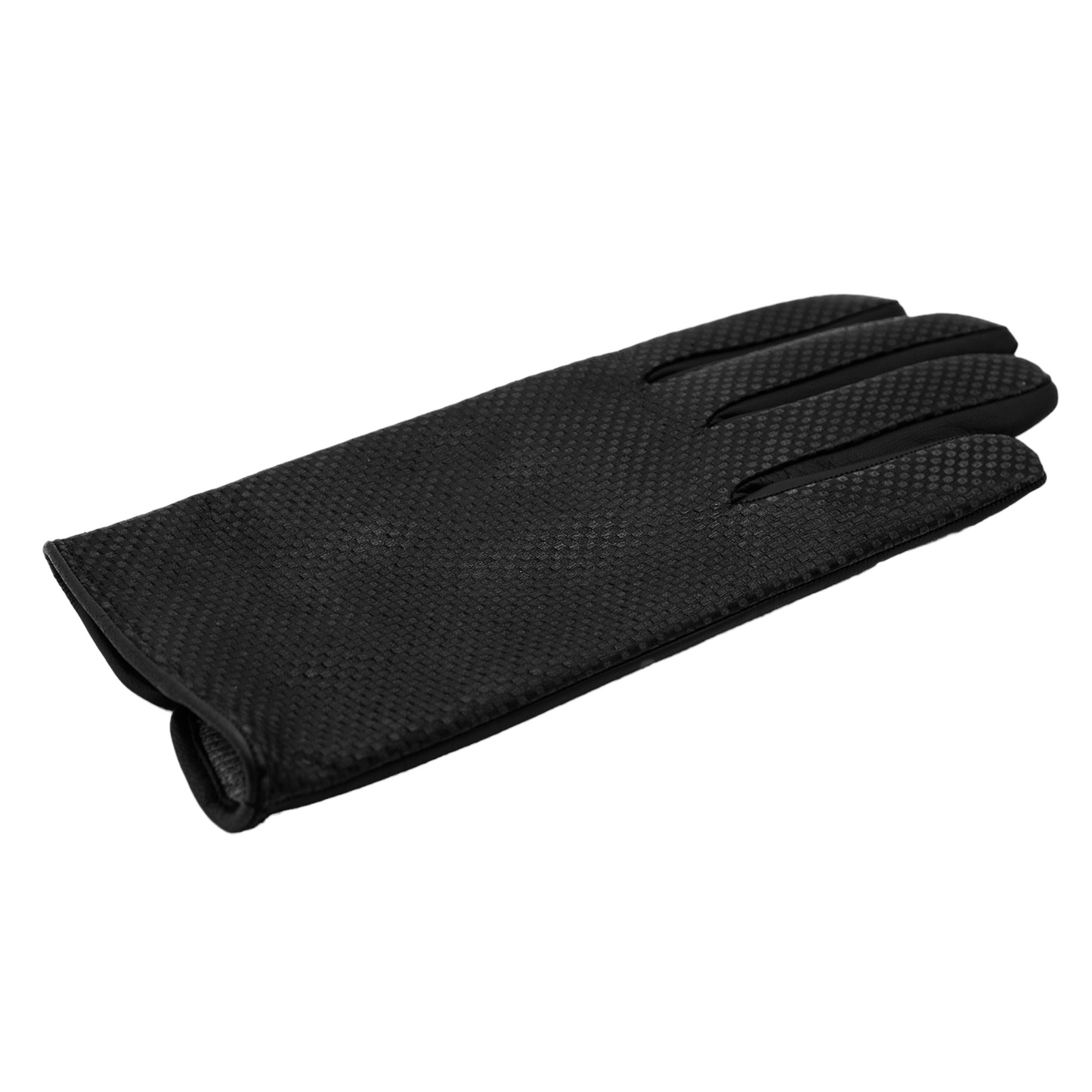 Men's black printed nappa touchscreen leather gloves and cashmere lining