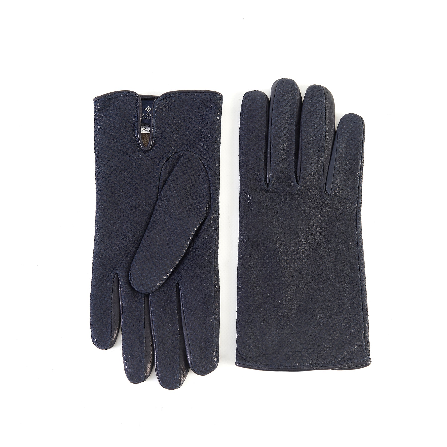 Men's blue printed nappa leather gloves and cashmere lining