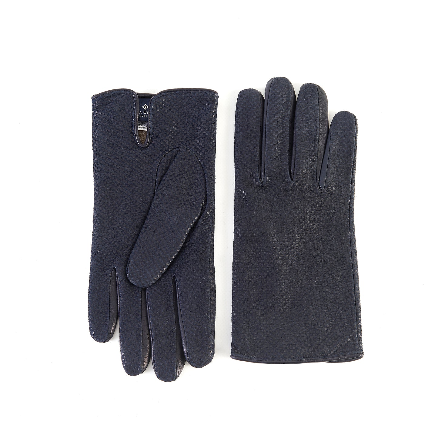 Men's blue printed nappa leather gloves and cashmere lining