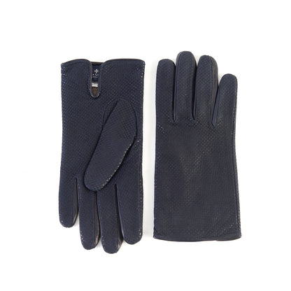 Men's blue printed nappa leather gloves and cashmere lining