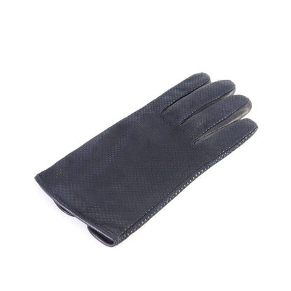 Men's blue printed nappa leather gloves and cashmere lining