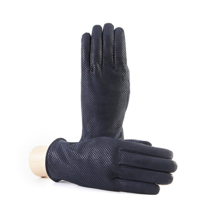 Men's blue printed nappa leather gloves and cashmere lining