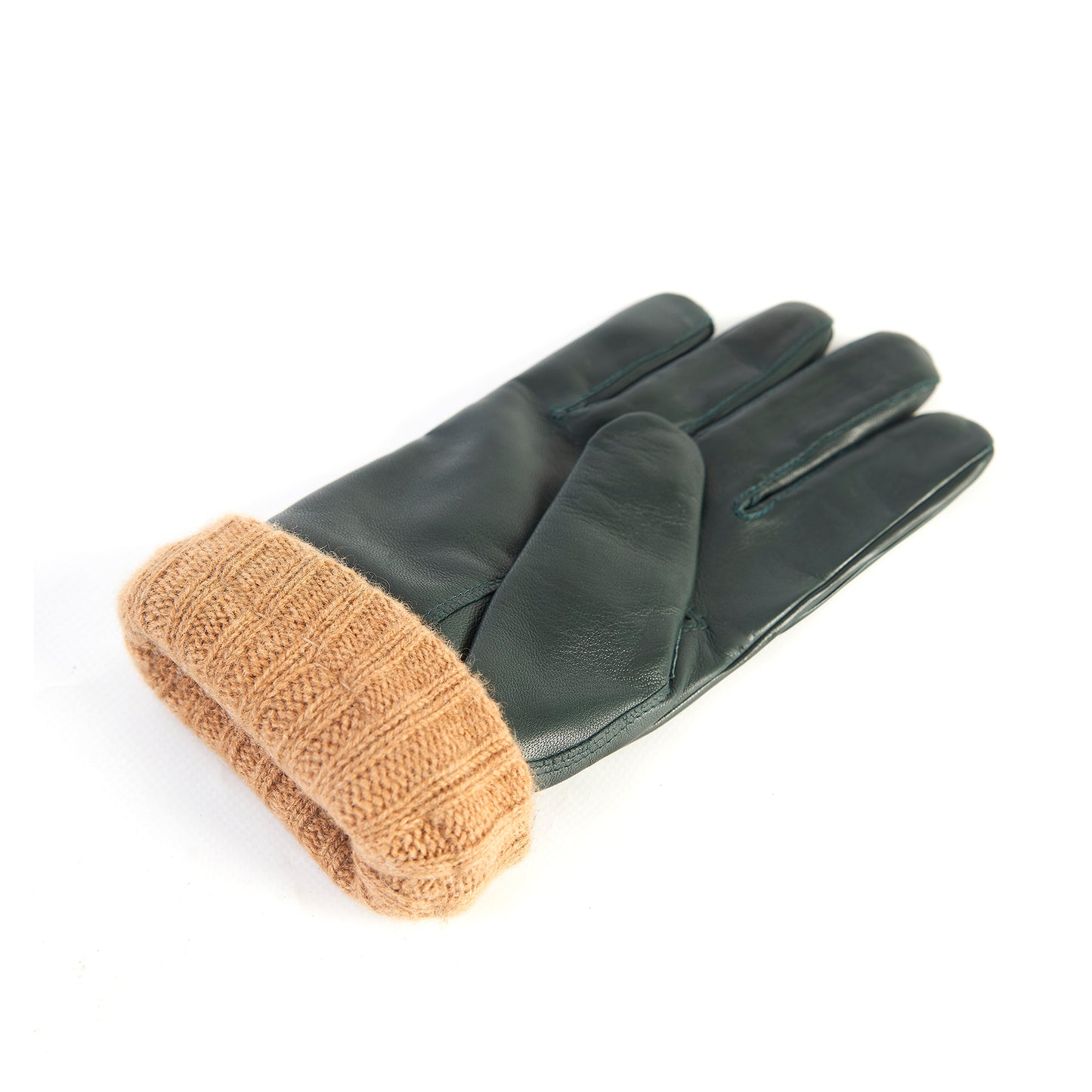 Men's green nappa leather gloves with coloured cashmere lining and cuff